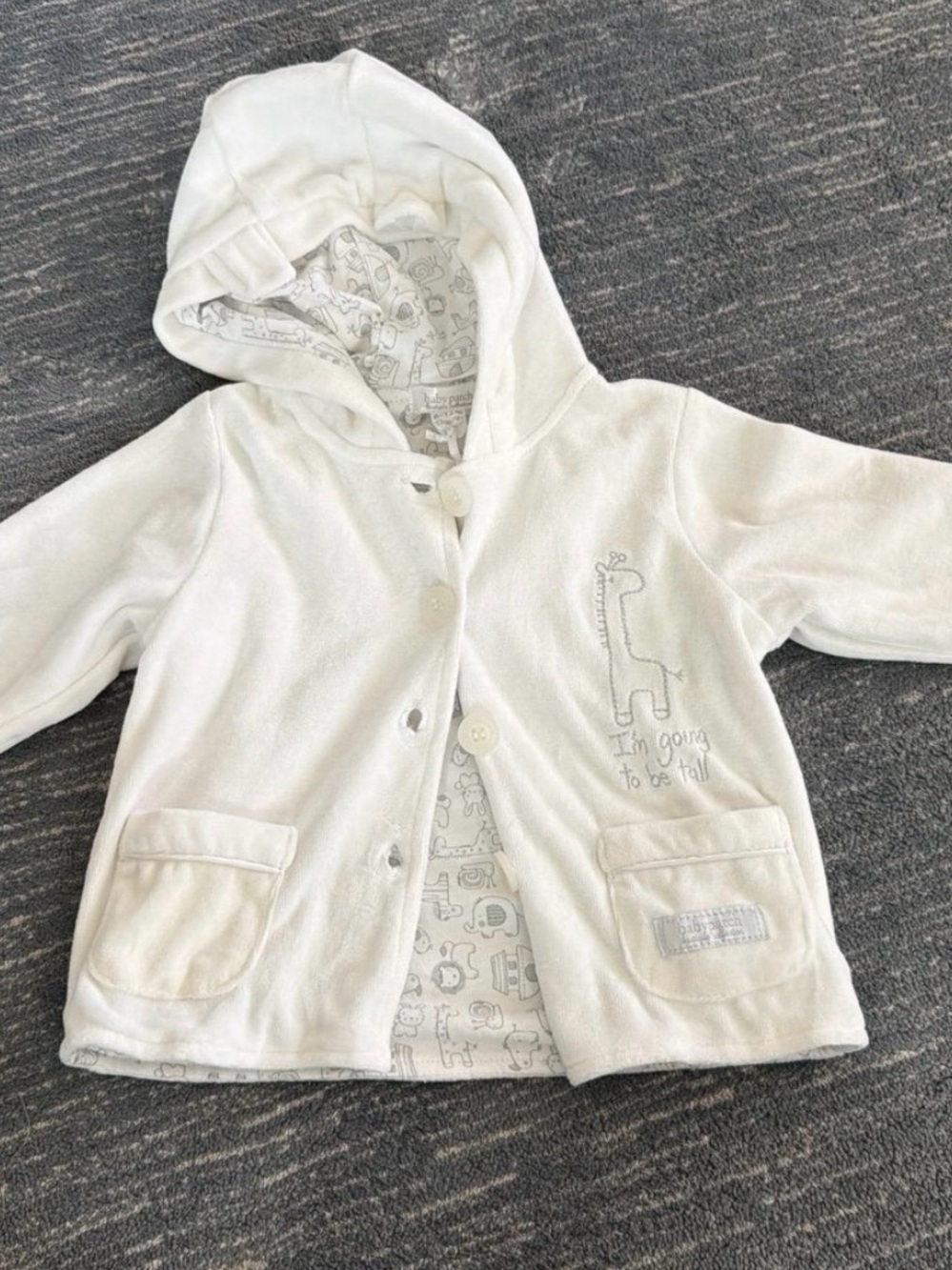 Janie and Jack Cream Hooded Baby Jacket with Giraffe Embroidery